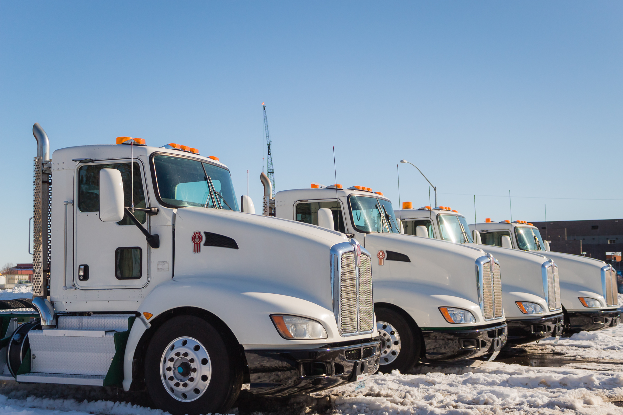Several semi trucks lined up