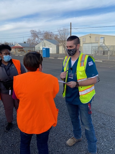 bbcc nursing student talking with two people bbcc nursing student talking with two people