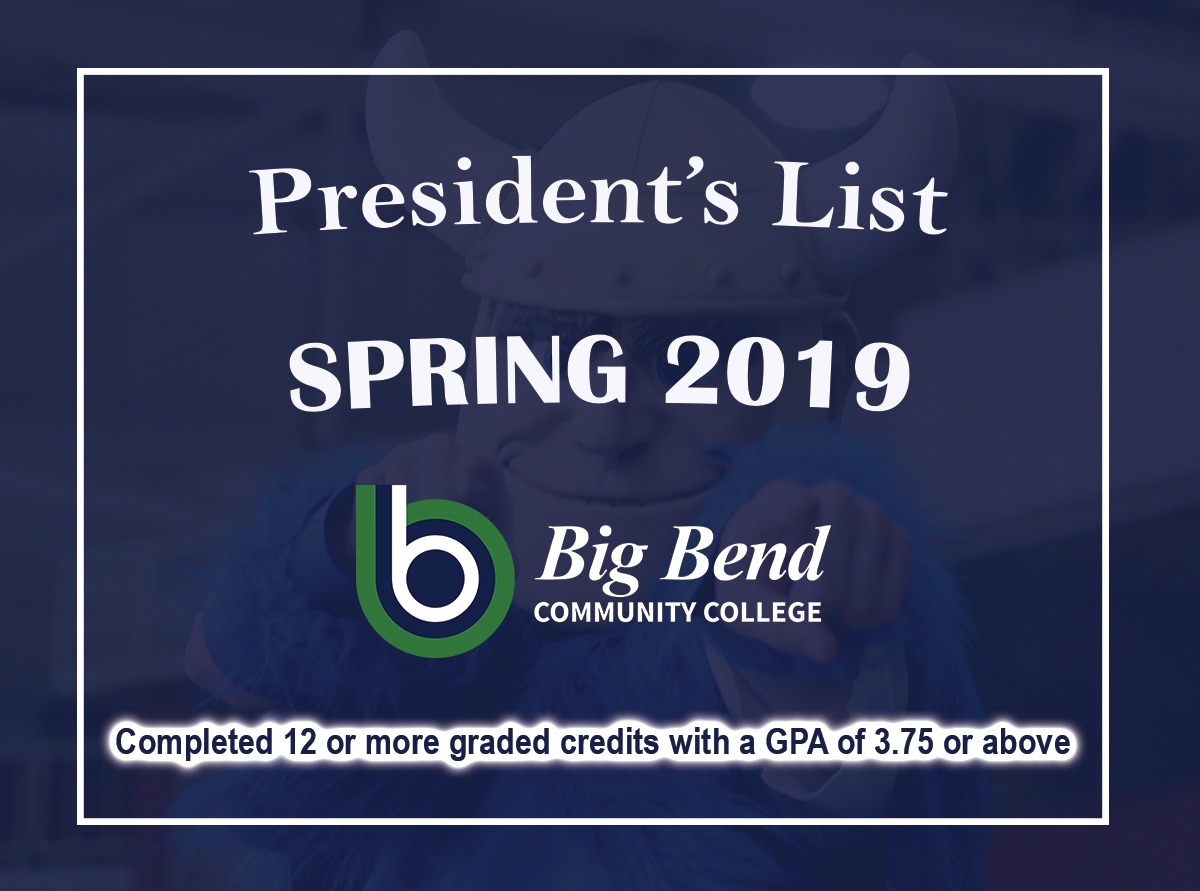 Spring 2019 President’s List - Big Bend Community College Image